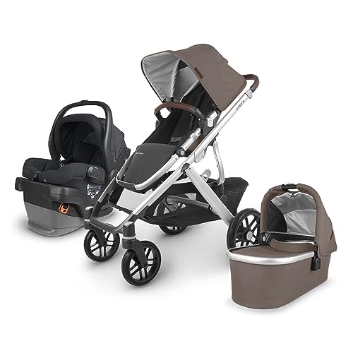 Vista V2 Stroller – Theo – Dark Taupe | Silver Frame | Chestnut Leather + Mesa V2 Infant Car Seat – Jake – Charcoal