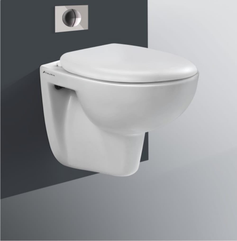 Clay Plus Platinum Wall Hung Toilet Commode for Bathroom Toilet/Imported Ceramic Wall Hung Toilet/Rimless Washdown Flush Commode with Soft Closing Toilet Seat - P Trap Outlet (W 2004)