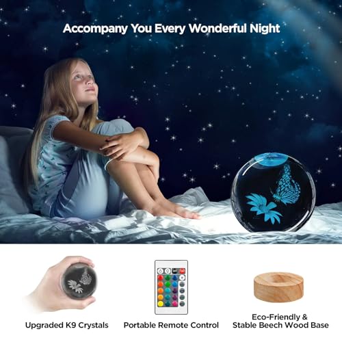 Image of 3D Butterfly Crystal Ball Night Light with 16 Colors and 4 Modes, Upgraded K9 Crystal, 3.15 Inch Butterfly and Flower Figurines, Remote Control, Gift Box