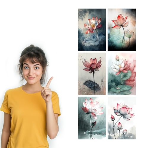 Image of SiddArtify Lotus Flower Wall Art Prints Set - Botanical Poster Decor for Living Room Bedroom Office - 12x18 inch Sticker Pack of 6