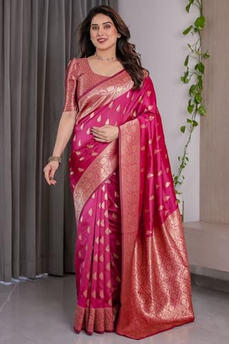 Image of SGF11 Women's Kanjivaram Soft Silk Saree With Unstitched Blouse Piece