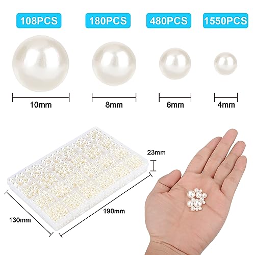 FIHODONE 2300PCS Pearl Beads,4/6/8/10mm White Beads Jewellery Making - Image 2