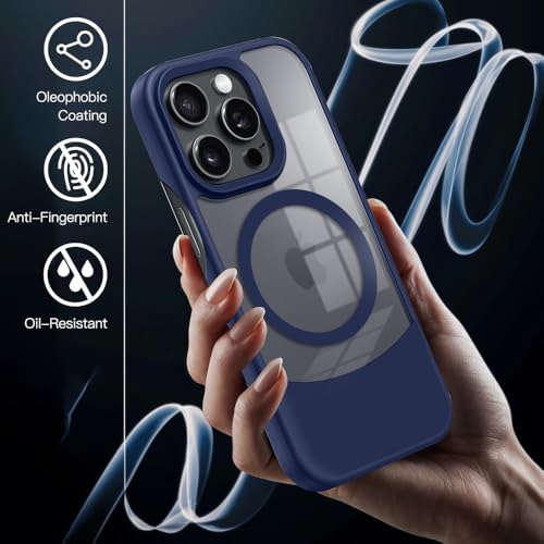Image of KARWAN️Ultra-Hybrid Shockproof Back Cover with Mag-Safe Case foriPhone 15 Pro | Camera Protection Bump |Shockproof Back Cover Case for iPhone 15 Pro (PC & TPU, Smoked Matte Sides) Blue
