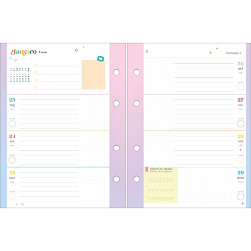 Refil Planner Argolado 17,7 x 24 cm Happy 90 Gramas 2023 - Tilibra, Modelo: 623750
