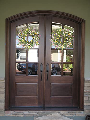 20" Artificial Daisy Flower Wreath - Silk Floral Wreath Yellow Flower Wreath Artificial Spring And Summer Wreath Front Door Wreath For Home Kitchen Wall Door Decor #TOP6