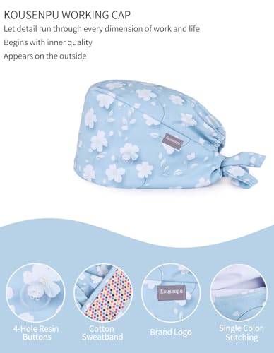 Image of Kousenpu Scrub Caps for Women, Adjustable Women's Surgical Cap with Buttons, Breathable Cute Design for Nurses and Doctors