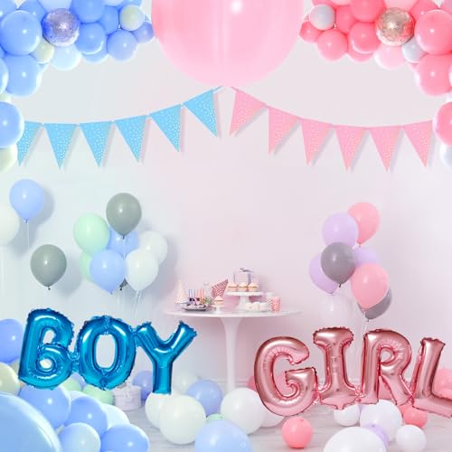 Image of ASTARON 4 Pack Gender Reveal Bunting Blue & Pink Banner for Gender Reveal Party Supplies Baby Shower Decorations Boys Girls Birthday Party Decorations