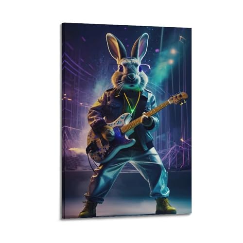 Impression sur toile lapin à la guitare pour une ambiance musicale dans la chambre