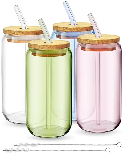 fullstar Tumblers with Lids - Drinking Glasses, Iced Coffee Cups with Bamboo...