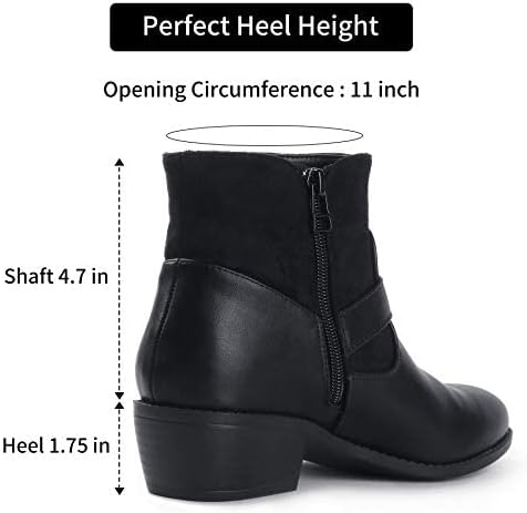 Miniatura 5 de Trary Botines para mujer, punta redonda, tacón bajo, botines con cremallera lateral, botines de invierno con hebilla, con forro polar