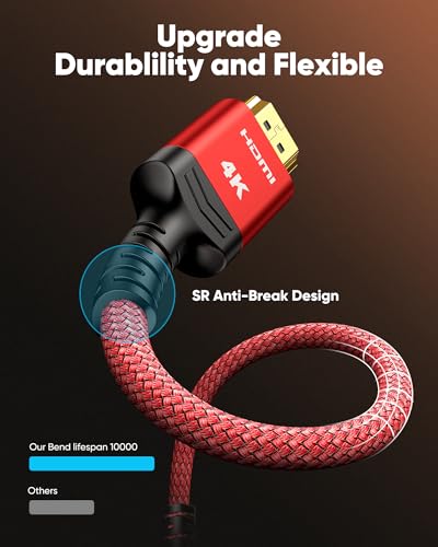 Image of Highwings 4K HDMI 2.0 Cable 6.6FT /2m - 4K@60Hz HDR Braided HDMI Cord, 18Gbps High Speed with Ethernet /ARC, 3D, HDCP 2.2, ARC, Compatible for PS-5 /4 /3 /4K HDTV /Monitor /Projector /Streaming Media