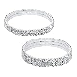 PENTA ANGEL Rhinestone Bracelets for Women 2Pcs Stretch Sparking Stackable Crystal Tennis Jewelry Bangle for Bridal Wedding Birthday Party Favor (Slive)