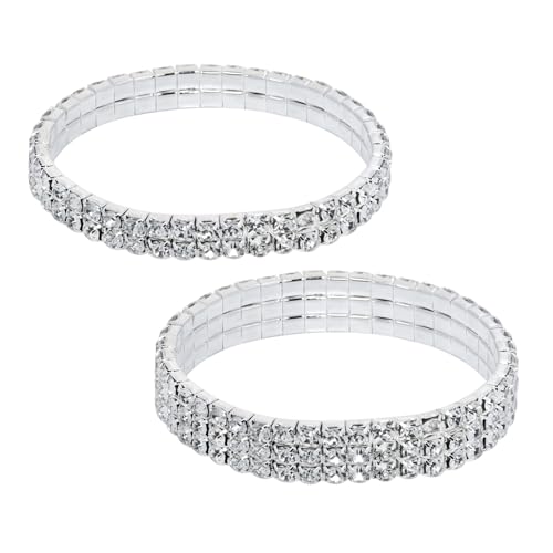 PENTA ANGEL Rhinestone Bracelets for Women 2Pcs Stretch Sparking Stackable Crystal Tennis Jewelry Bangle for Bridal Wedding Birthday Party Favor