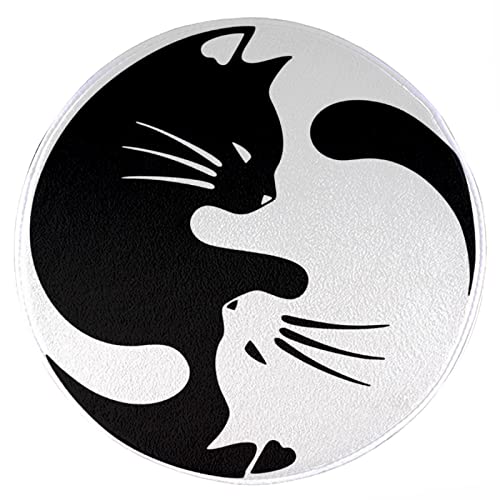 Cute Black And White Cat Round Rug Cartoon Floor Mat Non-Skid Bathroom Door Mat For Kitchen Dining Entrance Living Room Bedroom Game Room Carpet 2Ft #TOP3