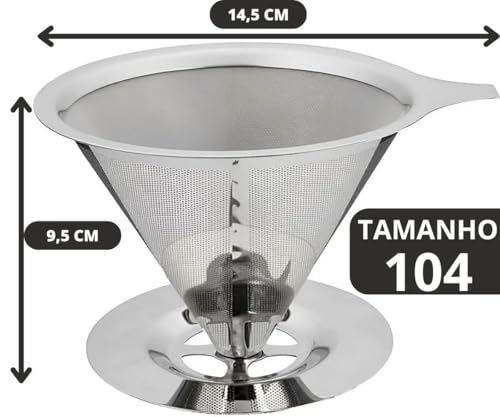 Filtro Coador De Café Aço Inox Tamanho 304 Com Base Suporte Firme Reutilizavel Lavavel Malha Super F