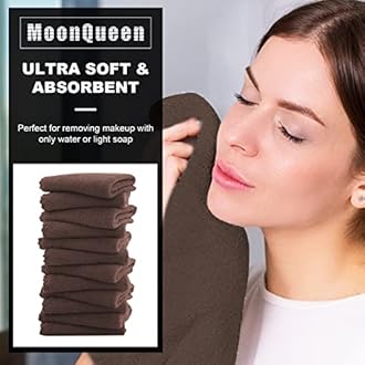 MOONQUEEN Microfiber Facial Cloths Fast Drying Washcloth 12 Pack - Premium Soft Makeup Remover Cloths - Wood Brown