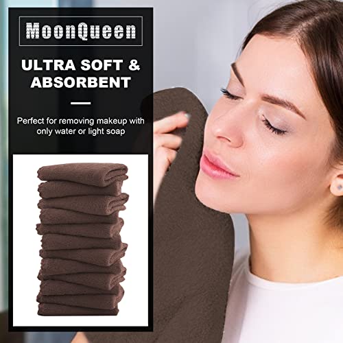 MOONQUEEN Microfiber Facial Cloths Fast Drying Washcloth 12 Pack - Premium Soft Makeup Remover Cloths - Wood Brown