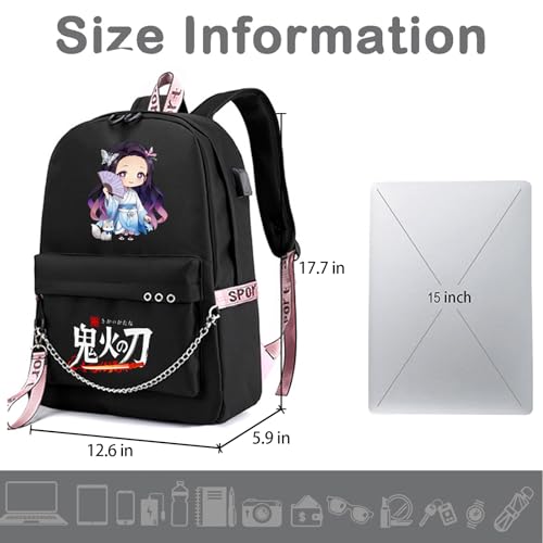 Image of ZJYJING Anime Backpack for School Laptop Backpack with USB Port, Casual Travel Casual Daypack for Teens Girls (Black-B)