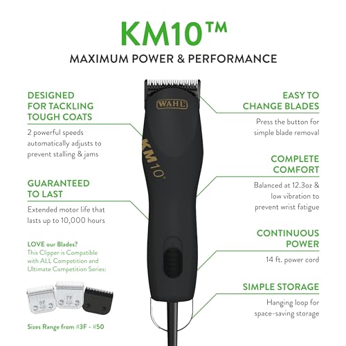 Wahl Professional Animal KM10 2-Speed Brushless Motor Pet, Dog, and Horse Clipper Kit - Black Wahl Professional Animal KM10 2-Speed Brushless Motor Pet, Dog, and Horse Clipper Kit - Black
