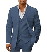 Mi Bo Tong Mens Linen Suits 3 PC Summer Beach Wedding Tuxedos Two Buttons Prom Suit Jacket Pants Set