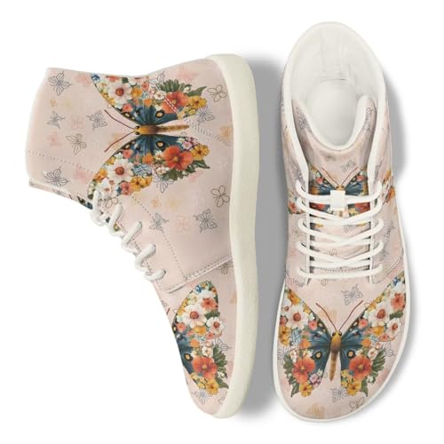 Women Hightop Sneakers Butterfly Print Leather Minimalist Barefoot Shoes Womens Wide Toe Walking Shoes Zero Drop Sneaker3