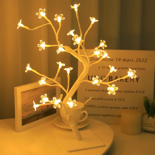 La Mejor Lista de Lámparas decoradas los preferidos por los clientes. 49 CM-TOP Árbol bonsái de mesa con luz LED Luz de Noche Decorativa de Cerezo Blanco 45 cm 24 Luces LED USB Lámpara luces Arbol tipo Bonsai
