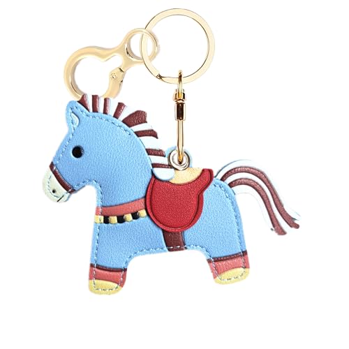Leather Keychain Holder Case Compatible with AirTag Cute Protective Cover with Keyring Anti-Scratch Finder GPS Tracker Case for Wallet Keys Bag Pets Backpack(Horse A)