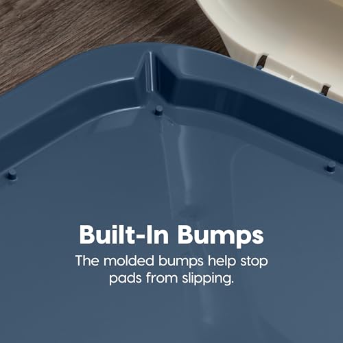 IRIS USA Pee Pad Holder - for Potty Training Regular Sized Dog & Puppy Pee Pads, Secured Latches, Non-Skid Feet, Leak Protection, Fits 22"x22" Pad or Larger, Square, Navy