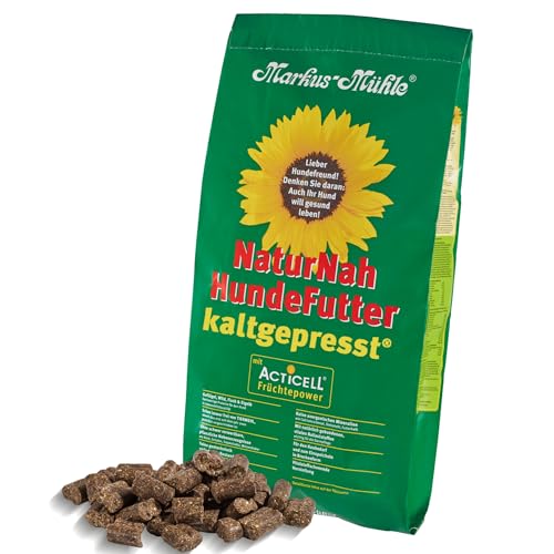 Markus-Mühle NaturNah Hundefutter, Kaltgepresst mit Hühnertrockenfleisch, Vollkornmais und Wild, 15 kg (15kg Markus Mühle Naturnah, + 800g Naturpfötchen Freilandgans Trockenfutter)