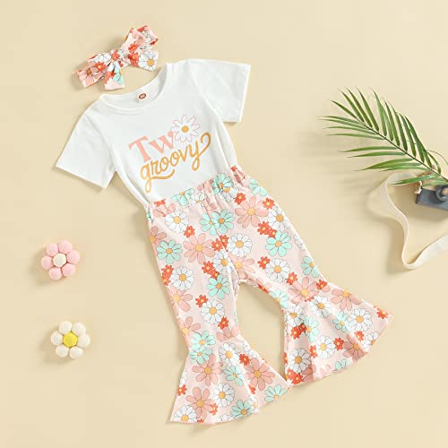 1/2 Birthday Outfit Girl Half Way To One Letter Crewneck Short Sleeve Romper Floral Print Flared Pants Headband2
