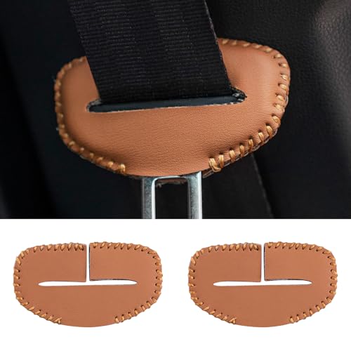 Rislobx Seat Belt Buckle Cover for Car, 2PCS Universal Leather Car Seat Belt Clip, Anti-scratch Auto Seat Belt Buckle Protector, Vehicle Interior Decor Accessories (Brown)