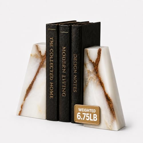 Bey-Berk White Triangular Onyx Marble Bookends - Heavy-Duty Wedge Design,