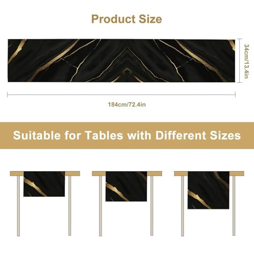 Marble Table Runner,Black Gold Modern Marble Abstract Pattern Textures Printed Linen Coffee Table Center Decor Family Kitchen Outdoor Farmhouse Holiday Party Table Decorations 13x72 inch by Drapeloft - Used condition - Image 3