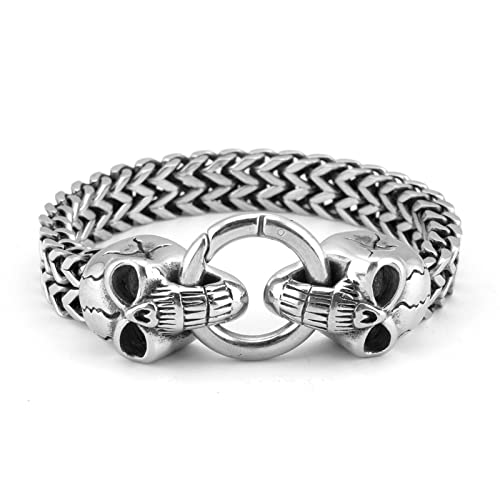 Men Retro biker Stainless Steel Wolf Head Lion Head Skull Head Link Curb Chain Bracelet with Spring Ring Buckle