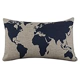 Hatop Cotton Linen World Map Decorative Cushion Cover Pillowslip Case Cover (Dark Blue 1)
