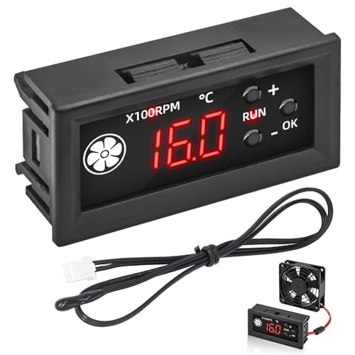 SKJJM Controlador de Velocidad del Ventilador, DC 12V 4 Hilos PWM, con Sonda de Temperatura Pantalla Digital, Regulador de Velocidad Ventilador, Admite PWM 3 A 25 kHz