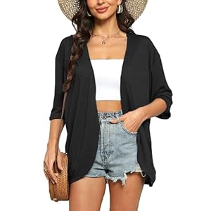Yekaty Womens Casual Lightweight Cardigans Open Front 3/4 Sleeve Cardigan Summer Cover Up