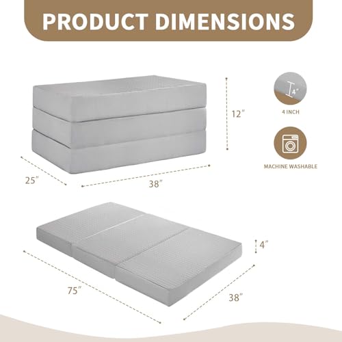 Image of CYMULA Folding Mattress Twin, 6 inch Floor Bed Futon for Guest Bed,Camping,Grey