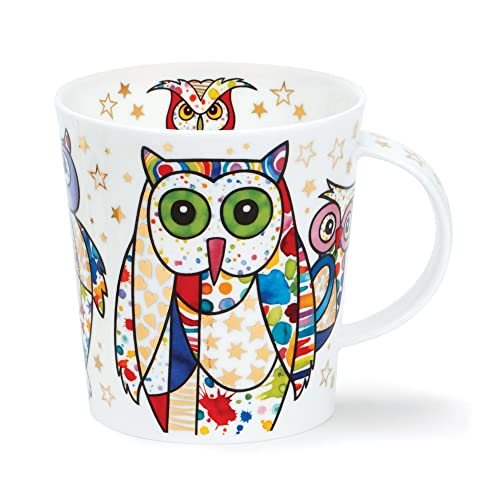 Dunoon Lommond Mug 0.32 Litre Fine Bone China Blingers Cat Dog and Owl (Owls), Gold