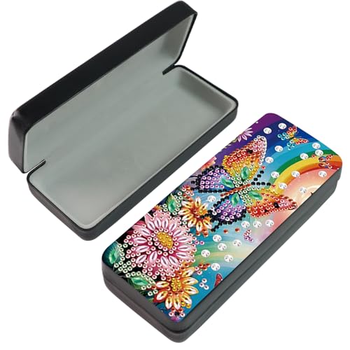 Image of DIY 5D Diamond Painting Glasses Case Kit, Butterfly and Flower Diamond Art Kits for Adults Small Diamond Painting Kit Gem Art Paint by Diamonds Dots Eyeglasses Case for Beginner Women
