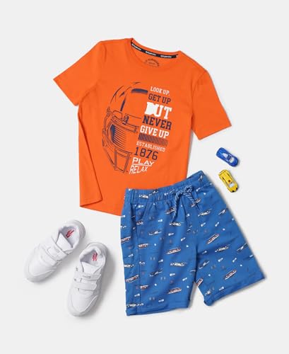 Image of Jockey CB03 Boys Super Combed Cotton French Terry Printed Shorts with Turn Up Hem Styling (Colors & Prints May Vary)
