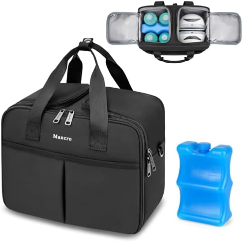 Mancro Wearable Breast Pump Bag with Cooler, Compatible with Willow/Elvie/Momcozy M5/S12 Pro/Medela Pump, Breast Milk Cooler Travel Bag with Ice Pack Fit 4 Baby Bottles for Nursing Mom Daycare, Black