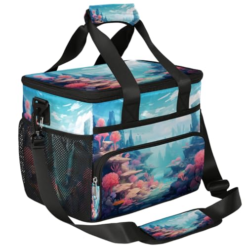 Ocean Insulated Picnic Backpack Lunch Box for Women Men Picnic Basket Tote Lunch Bag Picnic Bag Portable Lunch Bags for Picnic, Beach, Work, Trip,Office, Camp Underwater World Coral