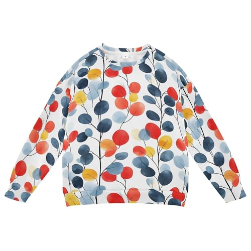 JUNZAN Cartoon Colorful Eucalyptus Leaf Big Girls Pullover Hoodie Crewneck Boys Sweat Shirt Sports 4T