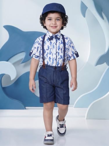 Image of AJ DEZINES Kids Casual Wear Clothing Cotton Shirt Short Set For Boys