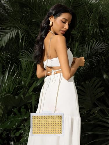 Image of RomanticDesign Women Acrylic Handbag Rattan Woven Pattern Square Box Crossbody Handbag Shoulder Bag Chain Purse