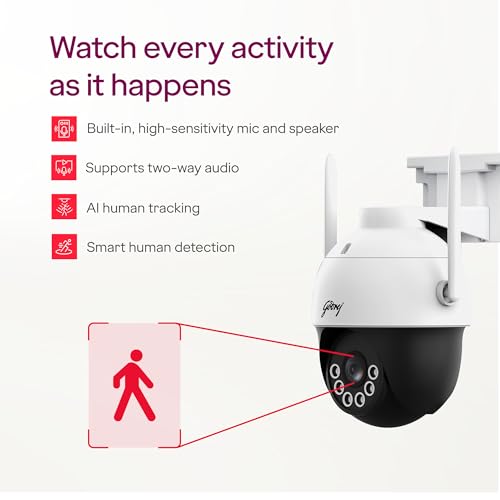 Image of Godrej 3MP Smart Wifi Mini PT CCTV Camera | EVE Pro Wifi Mini PT | Night Vision | 360 View | AI Human Tracking | Motion Detection | Outdoor Camera | 2-Way Talk | 256GB SD Card Support | Alexa Support