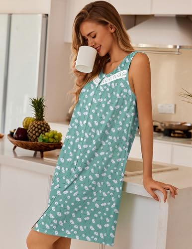 Image of Ekouaer Nightgowns for Women Button Up Sleepshirt Tank Sleeveless Nightshirt Soft Sleepwear with Pockets S-XXXL