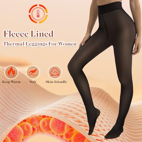 Bebila 2 Pairs Fleece Lined Tights Women Thermal Leggings Sheer Pantyhose Fake Translucent Warm Winter Tight4