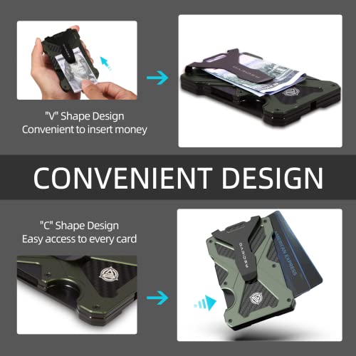 Minimalist Wallet For Men- Slim Aluminum Metal Money Clip Wallet With Clear Id Card Holder, Carbon Fiber Wallet, Rfid Blocking, Holds Up 15 Cards With Cash Clip, Ultra-Thin Tactical Wallet-Army Green #TOP6